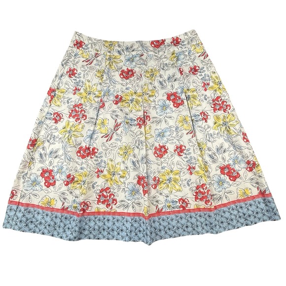 Talbots Petites 10 Floral Print Skirt A-Line Pleated Red Yellow‎ Blue Pattern - Picture 1 of 7